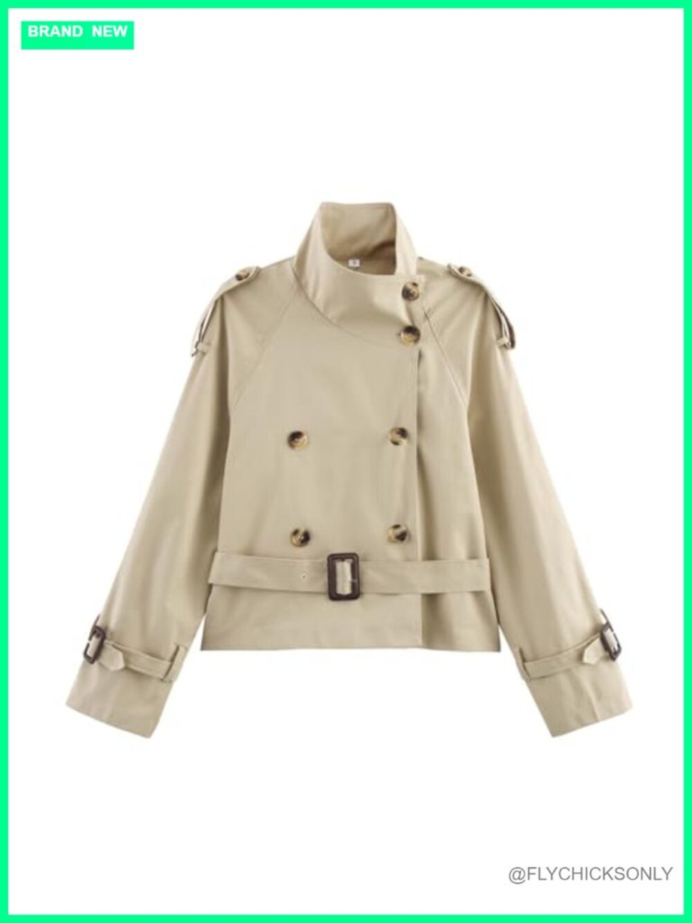 Women Trench Coat Double Breasted Belted Cropped Casual Jacket
